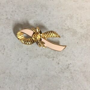 Pink Breast cancer ribbon with gold rose pin